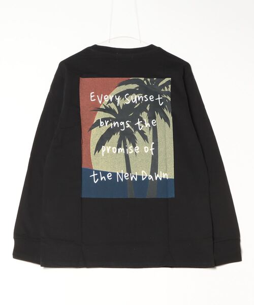 Bling Leads(ブリングリーズ)の「16/- 天竺 パームプリント クルーネック フロント ワンポイントプリント ロング Tシャツ(Tシャツ/カットソー・メンズ・ブラック/杢グレー/ホワイト/ベージュ・L/M)」の5枚目の写真