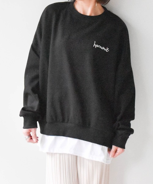 muure（ミュール）の「レイヤード風ワンポイントロゴビッグシルエットプルオーバー（Tシャツ/カットソー・レディース・ホワイト/ブラック/ライム・FREE）」の6枚目の写真