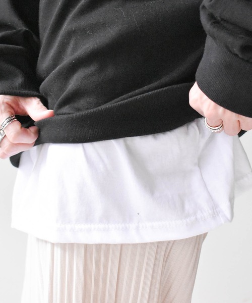 muure（ミュール）の「レイヤード風ワンポイントロゴビッグシルエットプルオーバー（Tシャツ/カットソー・レディース・ホワイト/ブラック/ライム・FREE）」の8枚目の写真