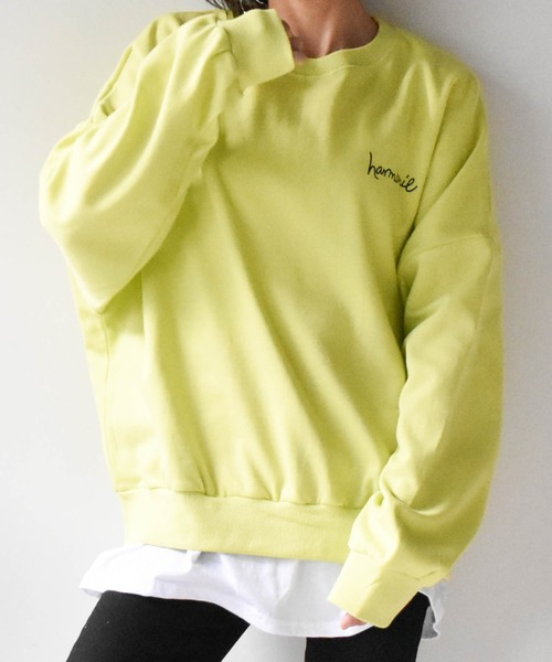 muure（ミュール）の「レイヤード風ワンポイントロゴビッグシルエットプルオーバー（Tシャツ/カットソー・レディース・ホワイト/ブラック/ライム・FREE）」の11枚目の写真