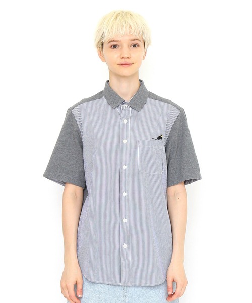 Design Tshirts Store graniph（デザイン　ティーシャツ　ストア　グラニフ）の「キャッツキャッチングフィッシュ | ピケコンビ半袖シャツ(ヘザーグレー)（シャツ/ブラウス・メンズ・ヘザーグレー・SMALL/MEDIUM/X-LARGE/LARGE）」の5枚目の写真