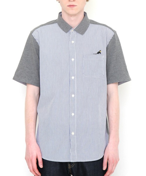 Design Tshirts Store graniph（デザイン　ティーシャツ　ストア　グラニフ）の「キャッツキャッチングフィッシュ | ピケコンビ半袖シャツ(ヘザーグレー)（シャツ/ブラウス・メンズ・ヘザーグレー・SMALL/MEDIUM/X-LARGE/LARGE）」の4枚目の写真