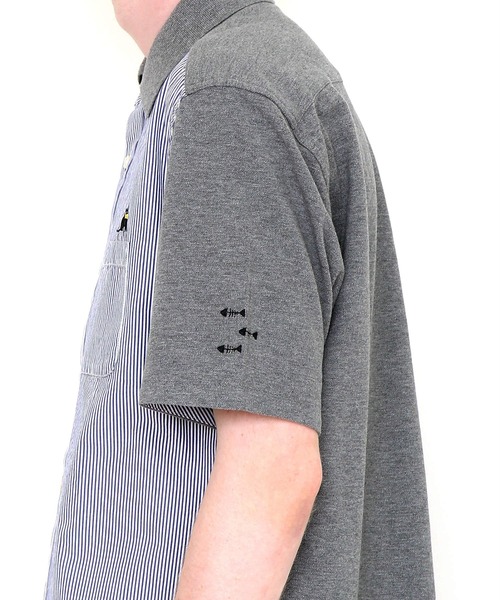 Design Tshirts Store graniph（デザイン　ティーシャツ　ストア　グラニフ）の「キャッツキャッチングフィッシュ | ピケコンビ半袖シャツ(ヘザーグレー)（シャツ/ブラウス・メンズ・ヘザーグレー・SMALL/MEDIUM/X-LARGE/LARGE）」の8枚目の写真