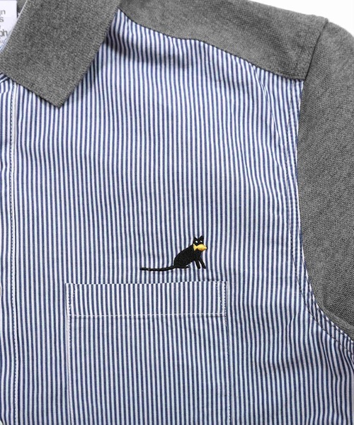 Design Tshirts Store graniph（デザイン　ティーシャツ　ストア　グラニフ）の「キャッツキャッチングフィッシュ | ピケコンビ半袖シャツ(ヘザーグレー)（シャツ/ブラウス・メンズ・ヘザーグレー・SMALL/MEDIUM/X-LARGE/LARGE）」の3枚目の写真