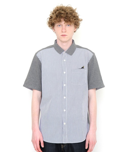 Design Tshirts Store graniph（デザイン　ティーシャツ　ストア　グラニフ）の「キャッツキャッチングフィッシュ | ピケコンビ半袖シャツ(ヘザーグレー)（シャツ/ブラウス・メンズ・ヘザーグレー・SMALL/MEDIUM/X-LARGE/LARGE）」の9枚目の写真