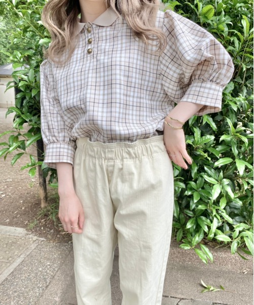 nemne store(ネンネストア)の「ティーカップとポロ風チェックシャツ(シャツ/ブラウス・レディース・ベージュ/オフホワイト・フリー)」の17枚目の写真