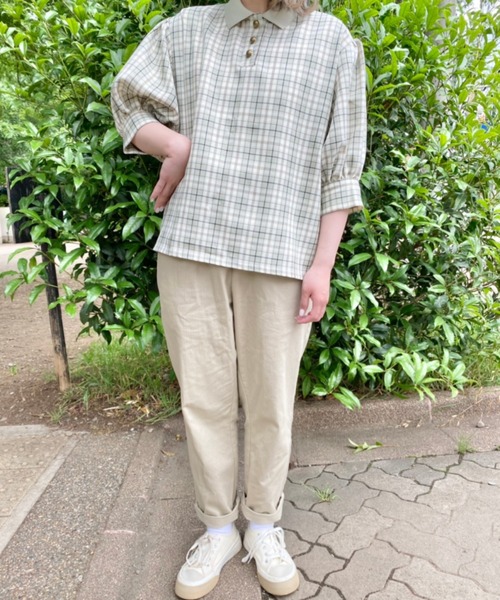 nemne store(ネンネストア)の「ティーカップとポロ風チェックシャツ(シャツ/ブラウス・レディース・ベージュ/オフホワイト・フリー)」の8枚目の写真