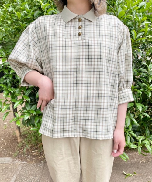 nemne store(ネンネストア)の「ティーカップとポロ風チェックシャツ(シャツ/ブラウス・レディース・ベージュ/オフホワイト・フリー)」の6枚目の写真