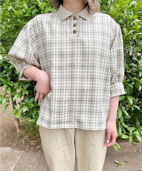 nemne store(ネンネストア)の「ティーカップとポロ風チェックシャツ(シャツ/ブラウス・レディース・ベージュ/オフホワイト・フリー)」の3枚目の写真