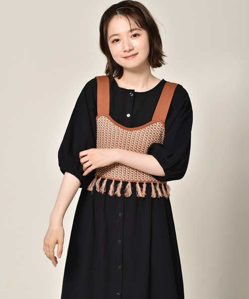 RETRO GIRL（レトロガール）の「柄編みフリンジビスチェ（ベスト