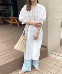 apres jour clair | 【apres jour clair】刺繍バンドカラーワンピース【ZOZOTOWN限定アイテム】(ワンピース)