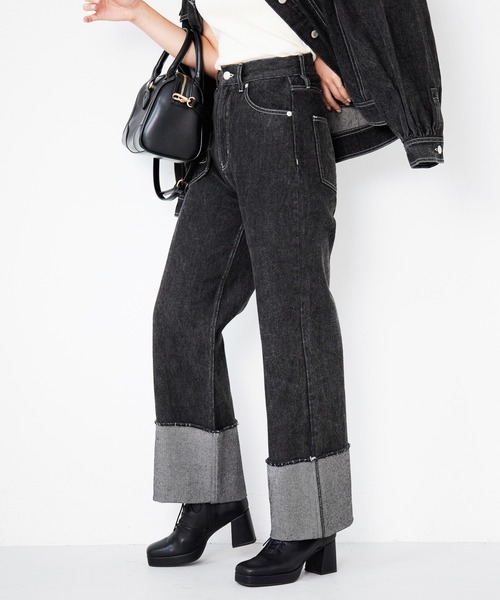 Heather(ヘザー)の「ロールアップワイドパンツ_216933(その他パンツ・レディース・インディゴブルー/チャコールグレー・M/S)」の2枚目の写真
