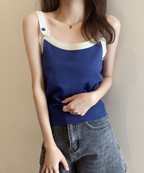 me+em select(ミームセレクト)の「【ボーダー/無地】配色ニットキャミビスチェ【数量限定販売】(ベスト・レディース・ブルー系その他/レッド系その他/ブルー/ベージュ・FREE)」の11枚目の写真