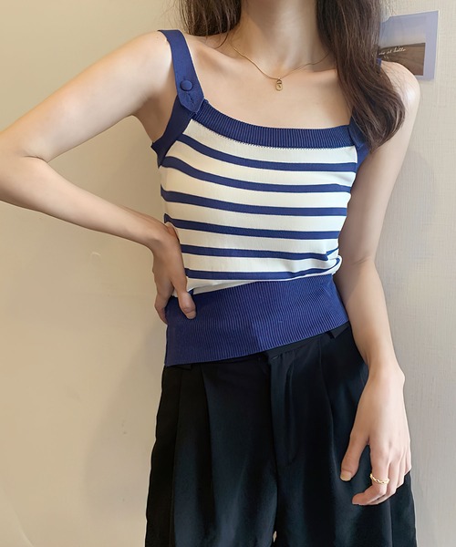 me+em select(ミームセレクト)の「【ボーダー/無地】配色ニットキャミビスチェ【数量限定販売】(ベスト・レディース・ブルー系その他/レッド系その他/ブルー/ベージュ・FREE)」の14枚目の写真