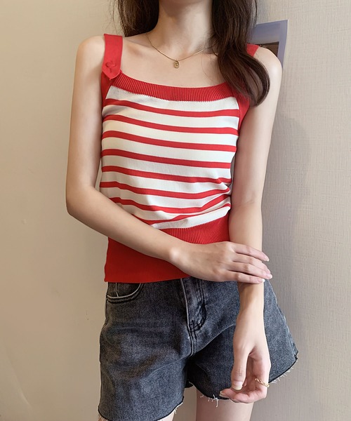 me+em select(ミームセレクト)の「【ボーダー/無地】配色ニットキャミビスチェ【数量限定販売】(ベスト・レディース・ブルー系その他/レッド系その他/ブルー/ベージュ・FREE)」の20枚目の写真