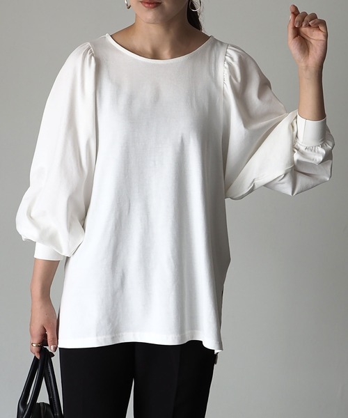 Riberry（リベリー）の「ボリューム袖Teeブラウス（Tシャツ/カットソー・レディース・オフホワイト/スミクロ・MEDIUM）」の20枚目の写真