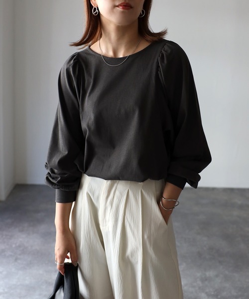 Riberry（リベリー）の「ボリューム袖Teeブラウス（Tシャツ/カットソー・レディース・オフホワイト/スミクロ・MEDIUM）」の21枚目の写真