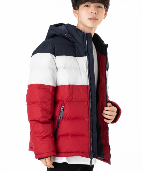 トミーフィルフィガー140 ダウン　コート　赤 TOMMY ダウンコート フード付き 140 - メルカリ