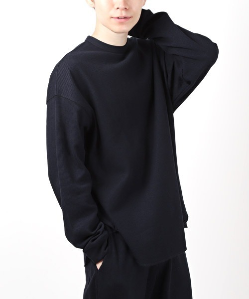 LUXSTYLE(ラグスタイル)の「ワッフルクルーネックロンT(Tシャツ/カットソー・メンズ・ブラック/ネイビー/チャコール/グレー/ホワイト・XL/L/M)」の5枚目の写真