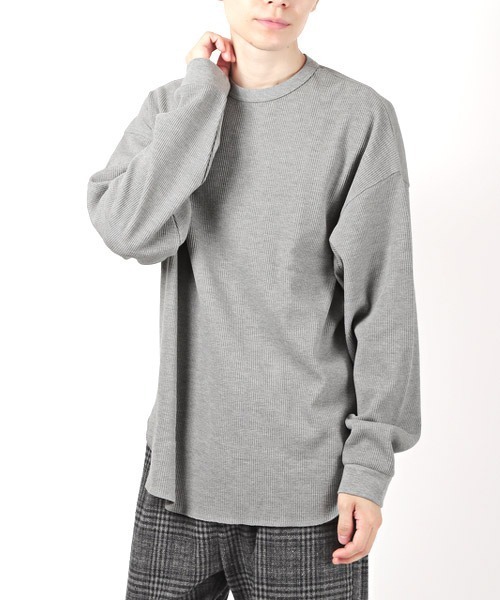 LUXSTYLE(ラグスタイル)の「ワッフルクルーネックロンT(Tシャツ/カットソー・メンズ・ブラック/ネイビー/チャコール/グレー/ホワイト・XL/L/M)」の1枚目の写真