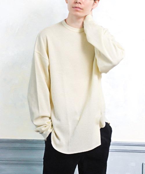 LUXSTYLE(ラグスタイル)の「ワッフルクルーネックロンT(Tシャツ/カットソー・メンズ・ブラック/ネイビー/チャコール/グレー/ホワイト・XL/L/M)」の2枚目の写真