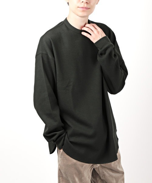 LUXSTYLE(ラグスタイル)の「ワッフルクルーネックロンT(Tシャツ/カットソー・メンズ・ブラック/ネイビー/チャコール/グレー/ホワイト・XL/L/M)」の4枚目の写真