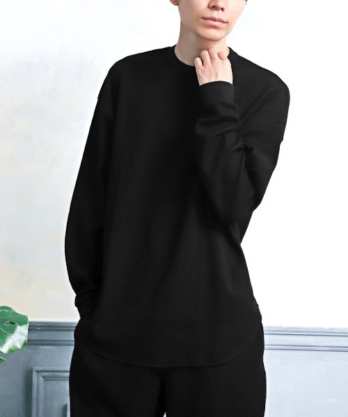 LUXSTYLE(ラグスタイル)の「ワッフルクルーネックロンT(Tシャツ/カットソー・メンズ・ブラック/ネイビー/チャコール/グレー/ホワイト・XL/L/M)」の3枚目の写真