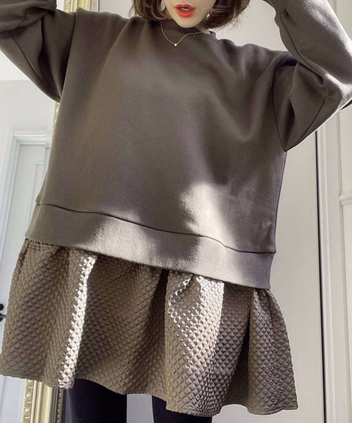 M y u（ミュー）の「Aライン裾フリルドッキングトップス（スウェット・レディース・ブラック/ブラウン/アイボリー/ネイビー/グレー/カーキ・FREE）」の8枚目の写真