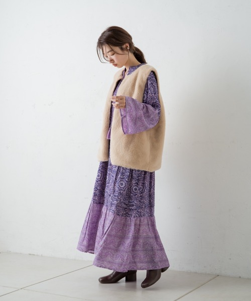 Kastane(カスタネ)の「ボヘラティアードワンピース(ワンピース・レディース・パープル/イエロー・FREE)」の4枚目の写真