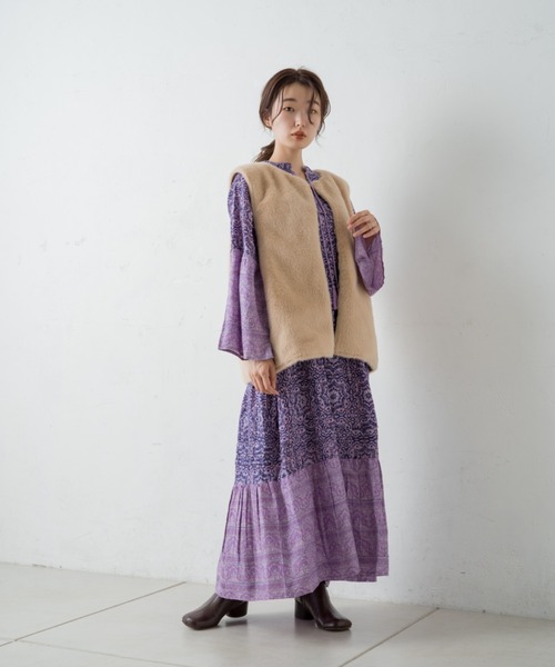 Kastane(カスタネ)の「ボヘラティアードワンピース(ワンピース・レディース・パープル/イエロー・FREE)」の10枚目の写真