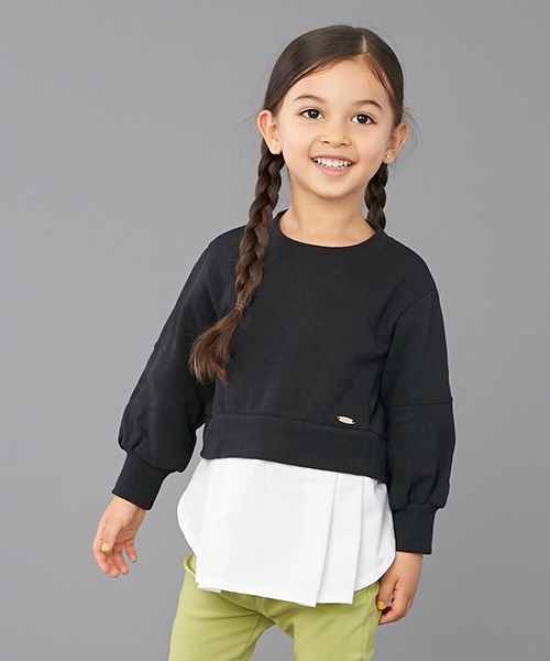 petit main（プティマイン）の「【リンク】裾シャツショート丈トレーナー（スウェット・キッズ・ピンク/ベージュ/ブラック・80ｃｍ/90cm/100cm/110cm/120cm/130cm）」の2枚目の写真