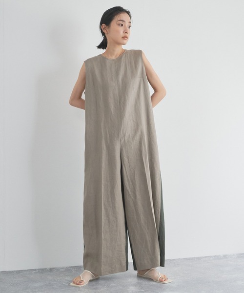 audrey and john wad（オードリーアンドジョンワッド）の「【Audrey and John Wad】リネンキャンバスノースリーブサロペット（サロペット/オーバーオール・レディース・ブラック/グレイッシュベージュ/グレイッシュブルー・S/M）」の4枚目の写真