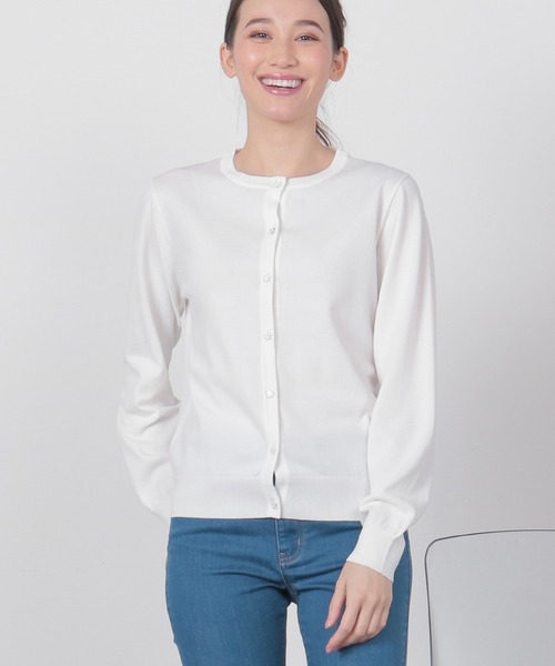 Honeys（ハニーズ）の「変わり釦カーデ（カーディガン/ボレロ・レディース・ラベンダー/サックスブルー/ライム/ライトイエロー/ライトベージュ/ブラック/ライトグレー/オフホワイト/ネイビー・LL/S/M/L）」の2枚目の写真