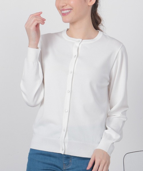 Honeys（ハニーズ）の「変わり釦カーデ（カーディガン/ボレロ・レディース・ラベンダー/サックスブルー/ライム/ライトイエロー/ライトベージュ/ブラック/ライトグレー/オフホワイト/ネイビー・LL/S/M/L）」の11枚目の写真