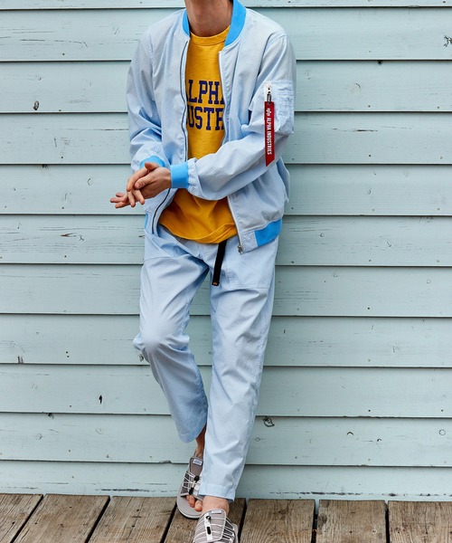 Alpha Industries（アルファインダストリーズ）の「【冷感素材COOLMAX】シアサッカー ベーカーパンツ(セットアップ対応)（その他パンツ・メンズ・ブラック/ホワイト×ブルー/アーミー・MEDIUM/LARGE/X-LARGE）」の4枚目の写真