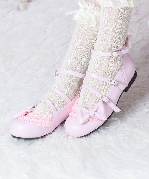 BODYLINE(ボディライン)の「クロスストラップ ラウンドトゥフラットシューズ (ヒールなし)(パンプス・レディース・ブラック/ブラウン/ピンク・S/M/L)」の3枚目の写真