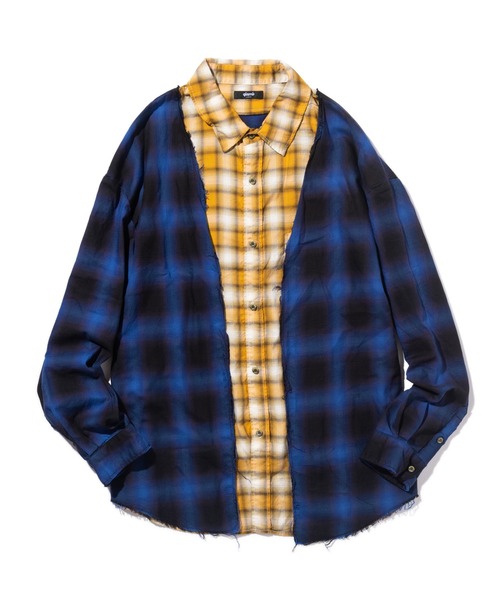 glambグラム　ペイントチェックシャツ3　オーバーサイズペンキ加工ネルシャツ 4XL Check SH / フォーエックスエルチェックシャツ（シャツ