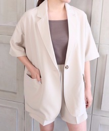 moment+ | エステルポプリンセットアップ（ショートスリーブテーラードジャケット＆ツータックショートパンツ）(セットアップ)