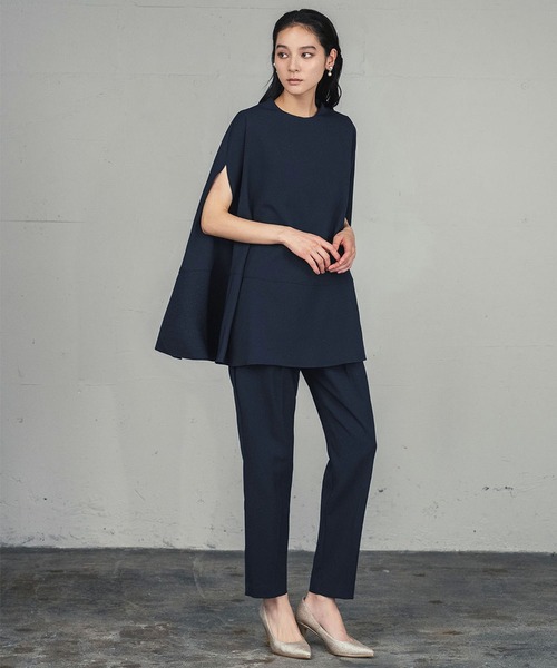 Flolia（フロリア）の「ポンチョ型プチハイネックブラウス・テーパードパンツ セットアップ 結婚式 パンツドレス セパレート パーティードレス オケージョンドレス お呼ばれ 二次会 成人式 同窓会 謝恩会【洗える】（パンツドレス・レディース・ネイビー/ブラック・L/M/S/2L）」の17枚目の写真