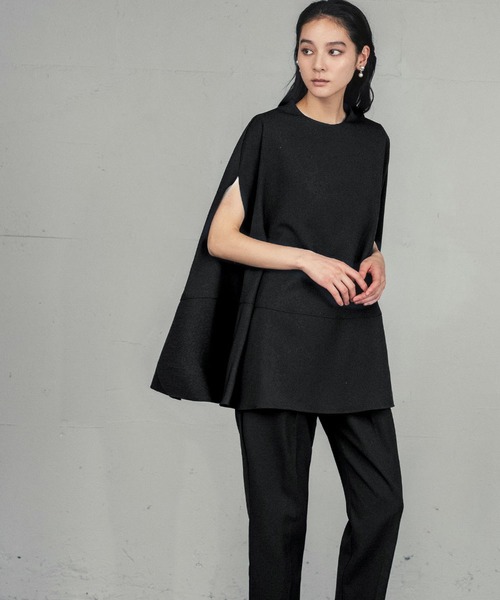 Flolia（フロリア）の「ポンチョ型プチハイネックブラウス・テーパードパンツ セットアップ 結婚式 パンツドレス セパレート パーティードレス オケージョンドレス お呼ばれ 二次会 成人式 同窓会 謝恩会【洗える】（パンツドレス・レディース・ネイビー/ブラック・L/M/S/2L）」の20枚目の写真