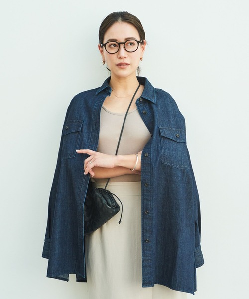 A part by(アパートバイ)の「【石岡真実さんコラボ】デニムBIGシャツ 264095(シャツ/ブラウス・レディース・ブルー/ネイビー・FREE)」の3枚目の写真