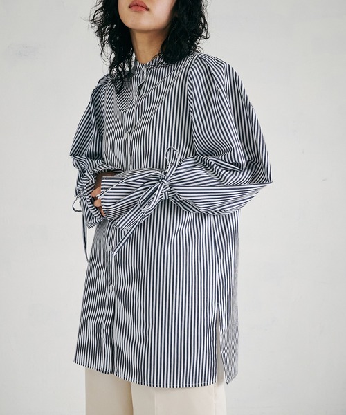 4youstory（フォーユーストーリー）の「【4youstory】袖リボンブラウス（シャツ/ブラウス・レディース・ベージュ/ネイビー/オフホワイト/オレンジ・MEDIUM）」の3枚目の写真