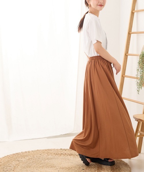 OMNES（オムネス）の「接触冷感レーヨンナイロンギャザースカート（スカート・レディース・ラベンダー/ベージュ/ブルー/ブラック/キャメル・FREE）」の7枚目の写真