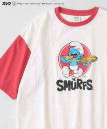 【THE SMURFS/スマーフ】ビッグシルエット キャラクター&発泡プリントロゴ 切替えTシャツ/半袖Tシャツ