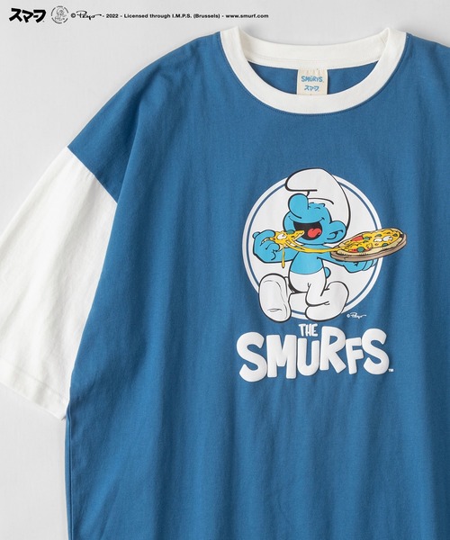 make a ray!(メイク ア レイ!)の「【THE SMURFS/スマーフ】ビッグシルエット キャラクター&発泡プリントロゴ 切替えTシャツ/半袖Tシャツ(Tシャツ/カットソー・レディース・ブラック/レッド/ブルー/グリーン・M/L)」の4枚目の写真
