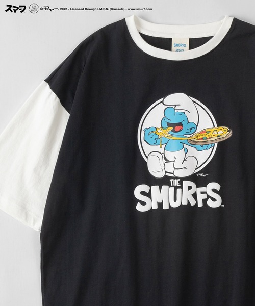 make a ray!(メイク ア レイ!)の「【THE SMURFS/スマーフ】ビッグシルエット キャラクター&発泡プリントロゴ 切替えTシャツ/半袖Tシャツ(Tシャツ/カットソー・レディース・ブラック/レッド/ブルー/グリーン・M/L)」の2枚目の写真