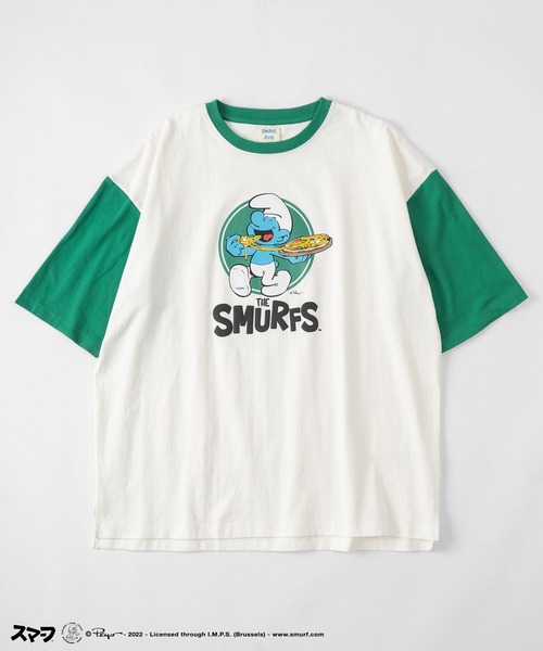 make a ray!(メイク ア レイ!)の「【THE SMURFS/スマーフ】ビッグシルエット キャラクター&発泡プリントロゴ 切替えTシャツ/半袖Tシャツ(Tシャツ/カットソー・レディース・ブラック/レッド/ブルー/グリーン・M/L)」の7枚目の写真