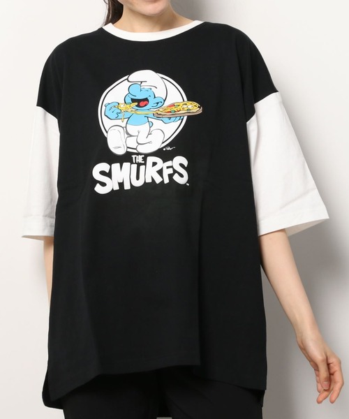 make a ray!(メイク ア レイ!)の「【THE SMURFS/スマーフ】ビッグシルエット キャラクター&発泡プリントロゴ 切替えTシャツ/半袖Tシャツ(Tシャツ/カットソー・レディース・ブラック/レッド/ブルー/グリーン・M/L)」の13枚目の写真