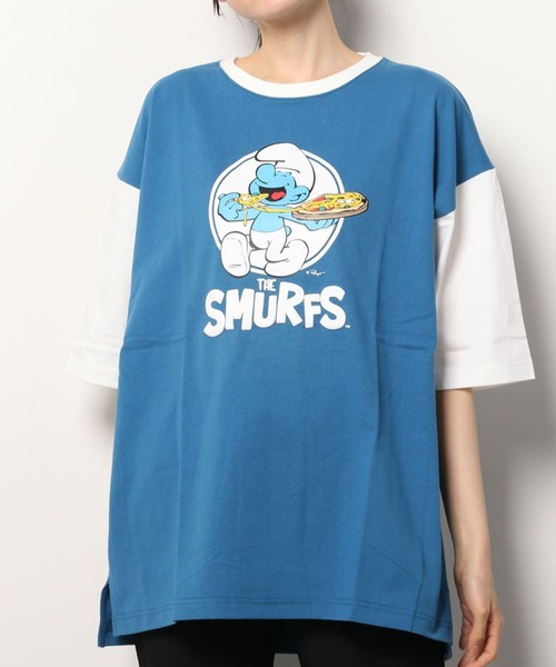 make a ray!(メイク ア レイ!)の「【THE SMURFS/スマーフ】ビッグシルエット キャラクター&発泡プリントロゴ 切替えTシャツ/半袖Tシャツ(Tシャツ/カットソー・レディース・ブラック/レッド/ブルー/グリーン・M/L)」の8枚目の写真