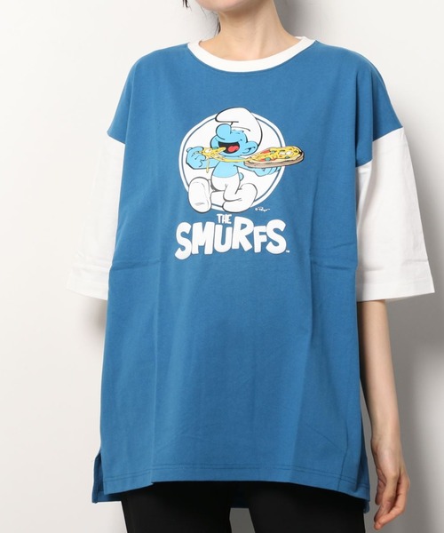 make a ray!(メイク ア レイ!)の「【THE SMURFS/スマーフ】ビッグシルエット キャラクター&発泡プリントロゴ 切替えTシャツ/半袖Tシャツ(Tシャツ/カットソー・レディース・ブラック/レッド/ブルー/グリーン・M/L)」の11枚目の写真